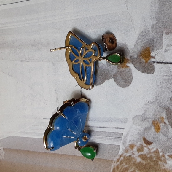 Gold over 925, Blue and Green Burmese Jade, Citrine and natural White Zircons - Picture 2 of 7